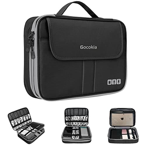 Gocokia Double Layers Large Capacity Travel Electronic Accessories Organizer Bag, 2 Front Pockets Travel Gadget Carry Case, Perfect Size Fit for iPad,iPhone,Cables,Power Bank,Tablet(10.2’’)-Black