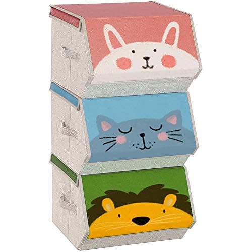SONGMICS Kids Storage Organisers, Set of 3, Stackable Toy Boxes