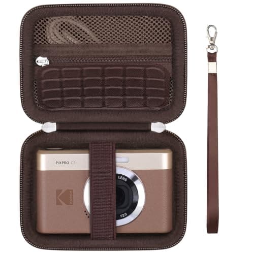 Supmay Travel Case for Kodak Pixpro C1 – Ultra-Compact Digital Camera, 13MP Compact Point and Shoot Digital Camera Portable Storage Holder with Mesh Bag for Charger and Charging Cable, Brown
