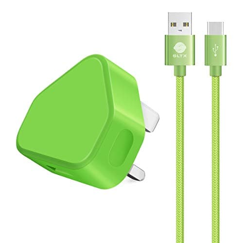 SLTX UK 3 Pin Plug USB Mains Charger Adapter, 1AMP 1000mAh Travel USB Charger +Type C USB Cable 1M,Triple Braided Nylon USB-C Charger Compatible for Galaxy S9/S8+/S8, Note 8, Sony XZ, Nintendo Switch