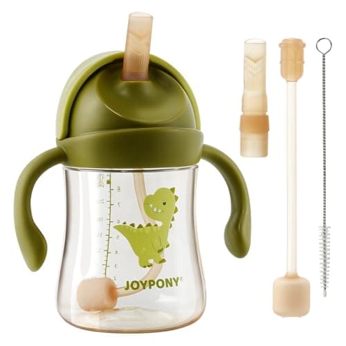 Joypony PPSU Sippy Cup, 266ml Spill Proof Weighted Straw Cup, Green