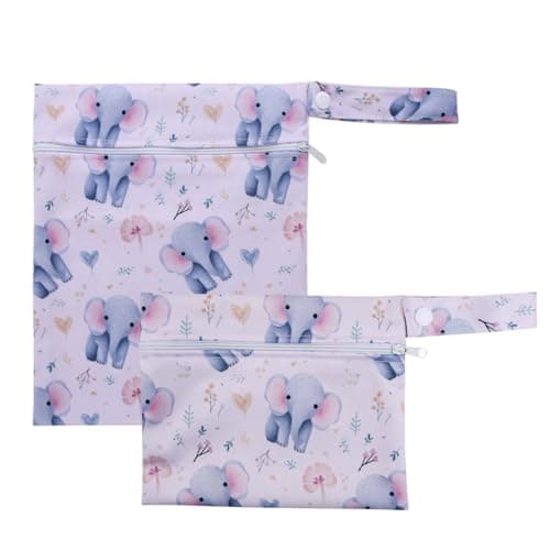 FooYee 2Pcs Wet Bag, Elephant Pattern Swimming Bag with Handle & Zipper, Reusable & Washable Dry Bags, Waterproof Travel Laundry Bag for Travel, Beach, Camping, Swimming, Gym (Purple)