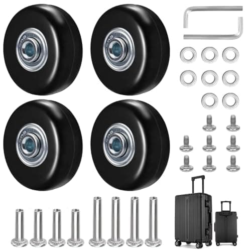 4 Pcs Luggage Suitcase Replacement Wheels 50 x 18 mm Rubber Luggage Wheel Repair Kit Heavy Duty Rubber Swivel Caster Wheels Replacement for Suitcase