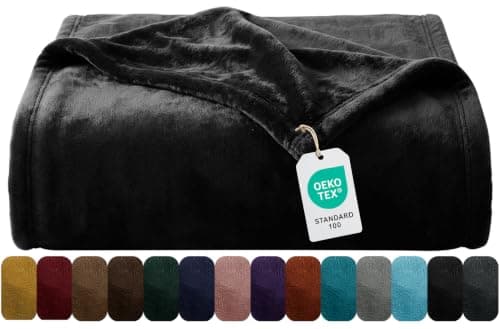 Oxford Homeware Fleece Blanket Sofa Throw Cuddly Reversible Soft Throws for Bed, Couch, Settee, Travel Lightweight and Breathable Blanket fit All Season (Black, Throw/Single)