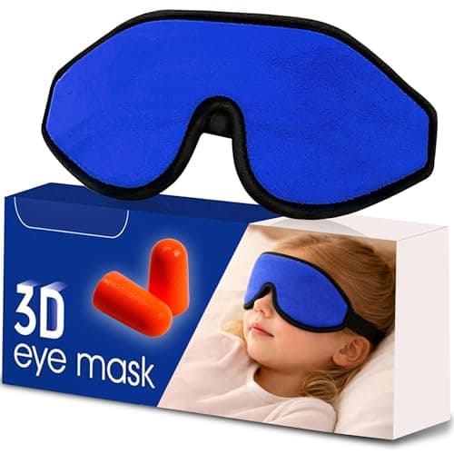 3D Sleep Mask for Kids, Light Block Sleeping Blindfold Memory Foam Contoured Eye Mask for Sleep, Adjustable Strap Eye Cover and Travel Sleep Mask for Boys Girls (Dark Blue)