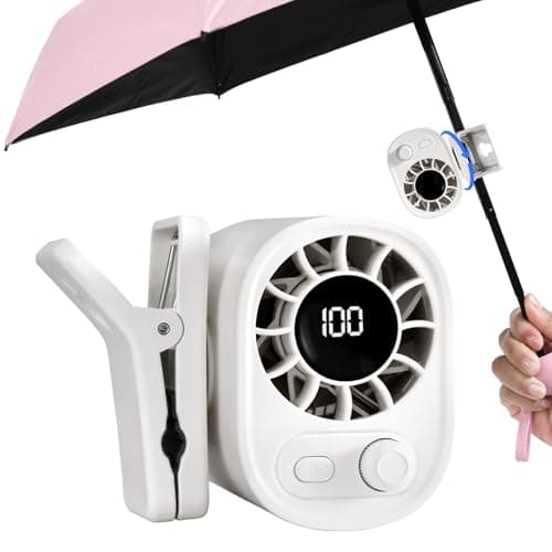 WISFISSH Portable Clip On Fan for Umbrella,Ultra Light 0.28 Lb,100 Wind Speed Stepless Adjustment,Personal Rechargeable Clip On Fan for Umbrella Beach Outdoor Travel Essential(White)