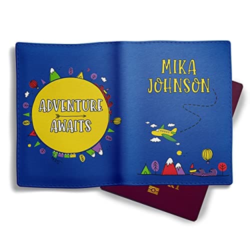 NOT JUST A PRINT My First Passport Cover Personalised - with Any Kids Name | Customised Fun UK Passport Holder | Toddler Children's 1st Passport Adventure Awaits Wallet (Superhero Brights)
