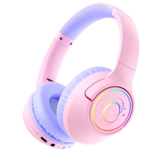 Kids Headphones Wireless with LED Lights 85H Playtime for Toddler Girl Pink