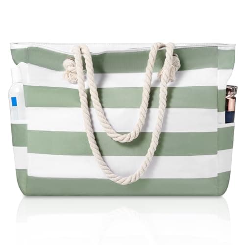 Large Beach Bags for Women - Waterproof Tote Measures 16"x14"x5.2" for ample storage; Features multiple pockets, compact foldable design for beach, travel, sports, pool, shopping and daily use.