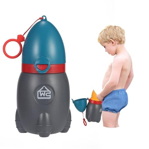 Cute Rocket Design 12.5 OZ Kids Pee Cup, Portable Reusable Emergency Pee Bottle for Toddler Boys & Girls, Ideal for Camping, Car Travel, Road Trips and Toddler Toilet Training