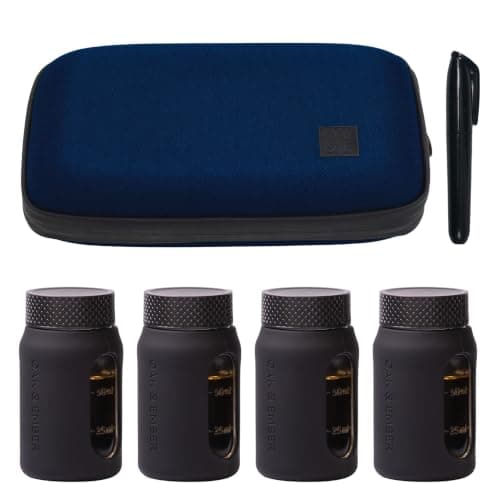 Oak & Ember Flight Flask Traveller II – Whisky Travel Set with 4 x 100ml Glass Flasks, Marker Pen & Water-Resistant Carry Case – Tasting Kit, Distillery Tour Accessory & Gift