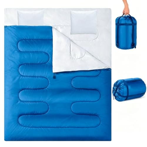 Double Sleeping Bag, Extra Large 3-4 Season Lightweight,Waterproof Indoor & Outdoor Use for Adults & Kids, Premium Sleeping bag for Hiking, Backpacking and Camping (Blue)