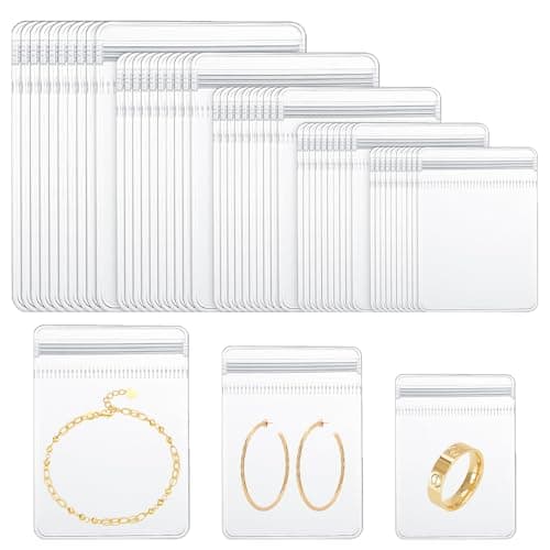 Sorcristy 5 Sizes Jewellery Bags, 50Pcs Jewellery Pouches Small with Self-Sealing Zipper Anti Tarnish Jewelry Storage Bags for Rings, Earrings, Bracelets, Small Packaging