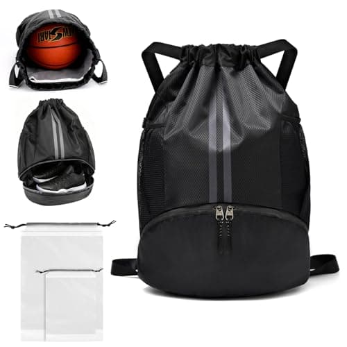 PE Bags Drawstring, Waterproof Unisex Swimming Sports Gym Black Backpack