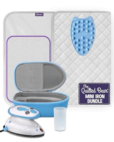 The Quilted Bear Premium Mini Iron and Portable Ironing Mat Bundle, Blue