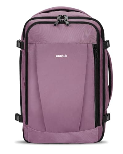 ECOHUB Ryanair Cabin Bag 40x20x25 Underseat Travel Bag 9 Pockets Hand Luggage Backpack Recycled PET Eco Friendly Rucksack for Women & Men Carry on Bag with USB Port, 20L, Pink