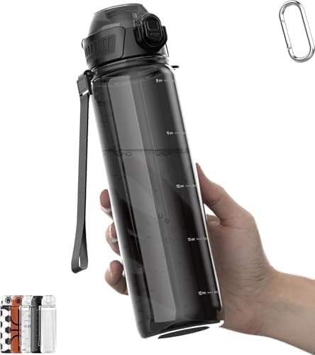 MYFOREST Black Clear Water Bottle, Lightweight, Quick-Open Gulp Lid/Straw
