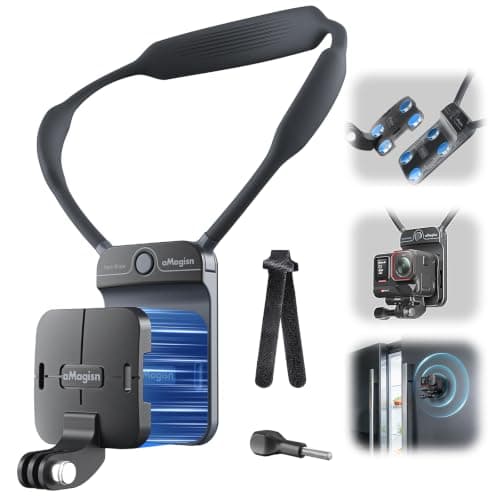 aMagisn Invisible Magnetic Neck Mount for Action Camera,Hands-Free POV Chest Mount for GoPro Hero 13,Insta360 X6/X5/Ace Pro 2,DJI Osmo Action 6/5 Pro/Nano,Phone Neck Holder for Sports,Travel-Black