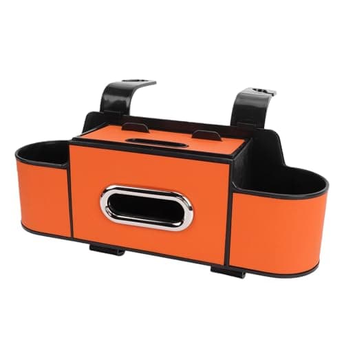 Vikye Universal Car Seat Headrest Organizer with Hooks and Tissue Dispenser for Family Travel and Road Trips (Vibrant Orange)