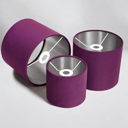 Plush Velvet Lampshade for Ceiling Shade, Table, Floor Lampshade with Brushed Silver Lining Handmade in The UK (Purple,Diameter 25 x 20cm Height