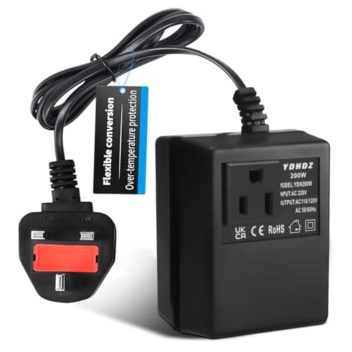 200W Step-Down Power Supply voltage converter 220V/240V to 110V/120V(UK Plug), Smart and Efficient Temperature-Protected Adapter, Suitable for WiFi, POS Machines and Power Bank