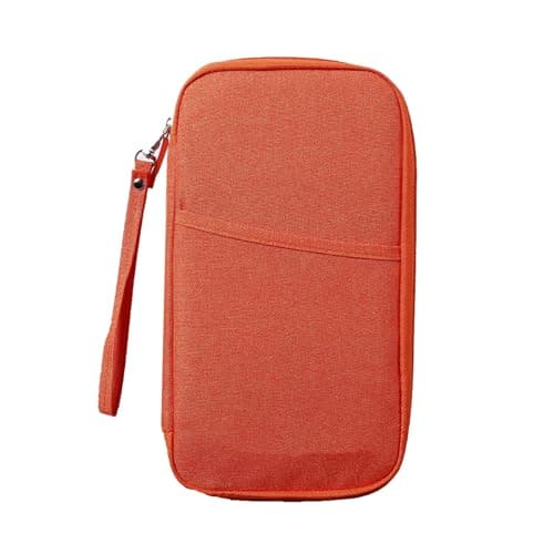 Passport Holder Travel Wallet, Large Capacity Travel Document Holder, RFID Blocking Waterproof Portable Travel Wallet Organiser for Cash Passport ID Card Credit Cards Flight Ticket Pen (Orange)