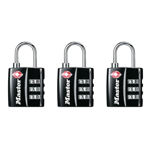 Master Lock Black TSA-Approved Luggage Lock with Wide Lock Body and Thin, Durable Steel Shackle, Zipper Lock for Backpacks, Luggage, 3 pk, 4680BLKEC3