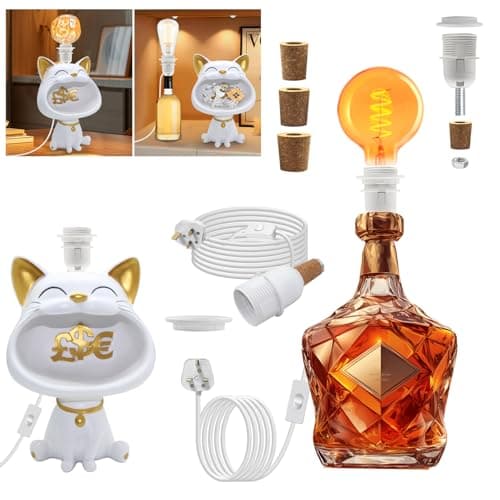 DIY Bottle Lamp Kit,Lamp Kit For Table Light, Bottle Light Adaptor, 15x20 cm White Table Lamp Base for Bedside Desk,E27 Bulb Holder with 240 cm Plug and Switch,Support Add Lampshade, for Living Room