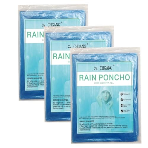 CHGANG 3 Pack Rain Poncho Waterproof Emergency Raincoats Adult With Hood For Camping,Fishing,Theme Parks,Festivals (Blue)