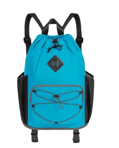WANDF Drawstring Gym Bag Swim Bag with Removable Wet Pocket, Sandproof Beach Backpack with Compression Strap for Mat for Pool, Travel, Workout Gear (Teal)
