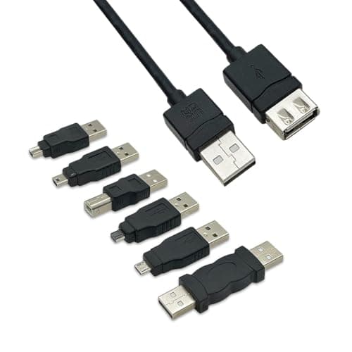 Totely USB Cable Kit 7-Piece Multi-Connector Set with 1.8 m Cable and Adapter Tips - USB Adapter Kit for Multi-Device Connectivity, Nickel-Plated Connectors, Compact Travel-Ready Design