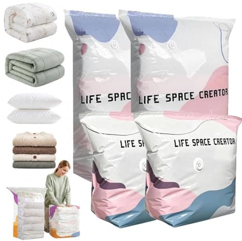 3D Vacuum Storage Bags, No-Pump Fast Compression Space Saver Bags for Clothes, Blankets, Duvets & Bedding, Thickened Reusable Travel Roll-Up Pack Bags (2pcs Medium,2pcs Large)
