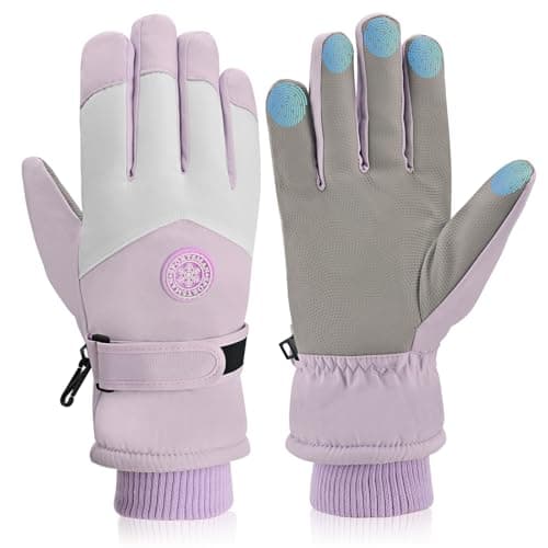 LEHEEYWT Ski Gloves Women, Touchscreen Waterproof Winter Gloves, Fleece Lined Anti-Slip Glove For Women Skiing Snowboarding Hiking Cycling Outdoor (purple)