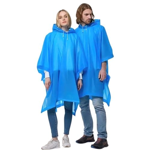 OSDUE 2 Pack Portable Raincoat, Rain Poncho Waterproof with Hoods and Sleeves, Reusable Rain Resistant Poncho for Camping, Emergency Situations, Travel (Blue)