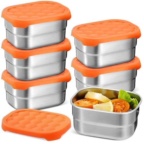 6Pcs 304 Stainless Steel Snack Box with Lids, 230ml Food Storage Containers