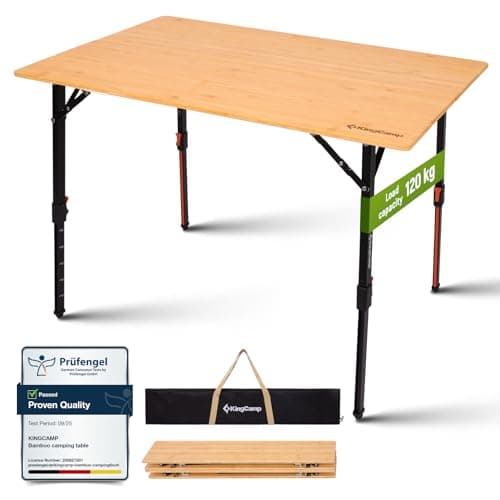 KingCamp Folding Camping Table Bamboo Adjustable ht. 16-27" up to 264lbs
