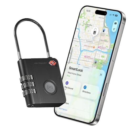 KeySmart SmartLock Tracking Luggage Locks TSA Approved-Compatible with Apple Find My App, Bluetooth GPS Tracker, Replaceable Non-Rechargeable Battery, Lock Your Suitcases and Keep Track of It (1 Pack)