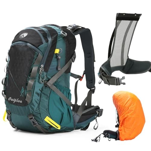 Outplea Internal Frame Hiking Backpack with Back Support, Breathable Trekking Rucksack with Rain Cover, Daypack for Camping mountaineering Travel