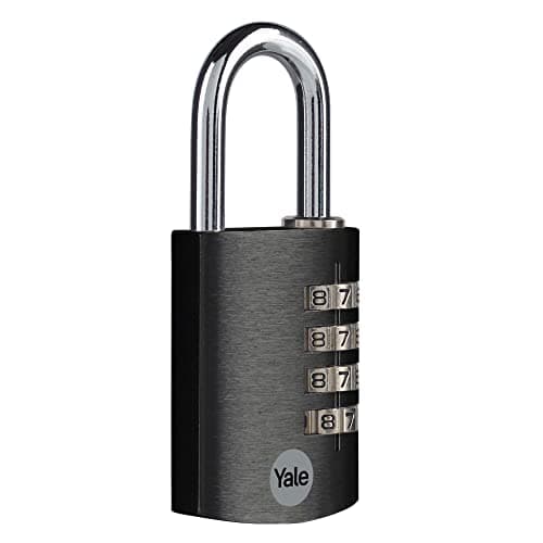 Yale - YE3CB/38/131/1/BK Standard Security 38mm Aluminium Combination Padlock - Black - Open Hardened Steel Shackle - 4 dial Combination Lock
