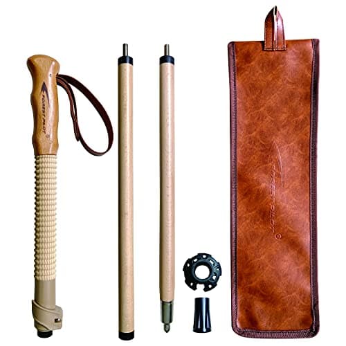FOREST PILOT Trekking Poles- 1-pc Pack - Adjustable Hiking or Walking Stick –Strong, Natural Beech wood - Quick Adjust Flip-Lock - Beech wood Grip, Leather Strap (Brown)