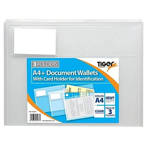 Tiger A4 plastic document wallet files x pack of 3 folders