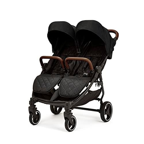 Ickle Bubba Venus Twin Double Stroller - (Black with Tan Handles)