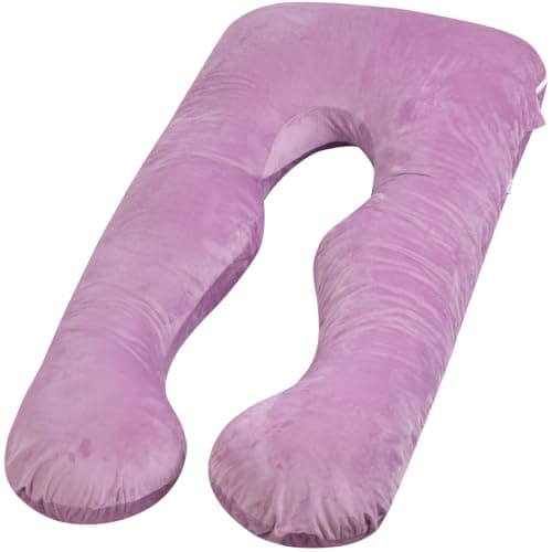GRANDMA SHARK U-shaped Pregnancy Pillow, Full Body Maternity Pillow with Washable Velvet Cover for Back Hips Legs Support, Pinkish Purple