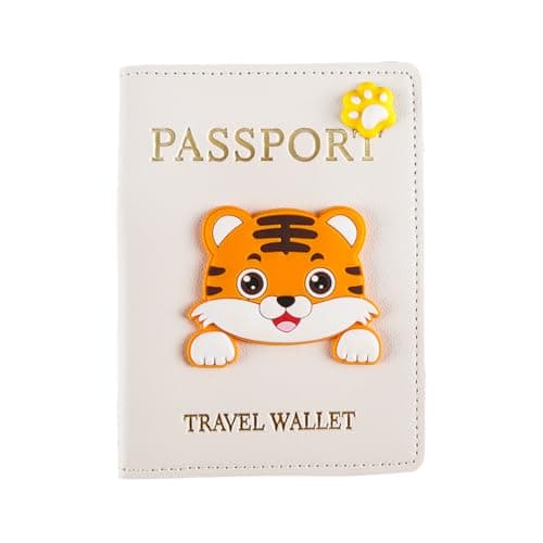 Durlo Cute Tiger Cartoon Passport Cover Document Holder Stylish Practical Polyurethane White Travel Organizer