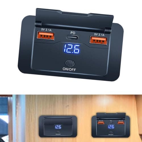 Hoppipola 3 Port USB Charging Port Panel Dustproof Flip Cover for RV Boat Truck Camper 12-24V Marine Grade Charger Module Black