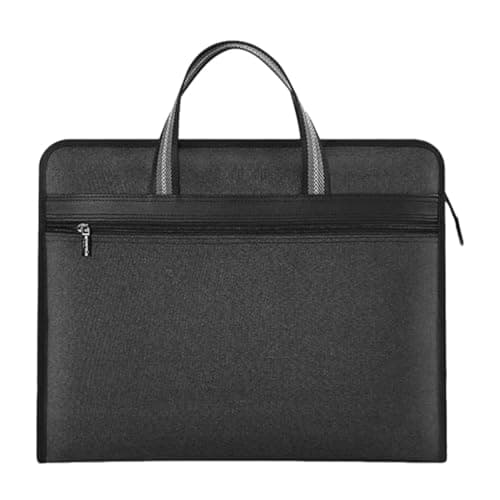 Zipper File Bag Black Canvas Multilayer Handcarry Document Organizer