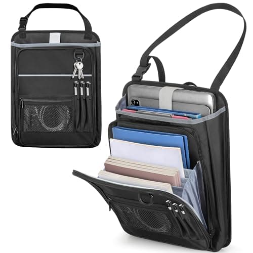 Luxja Car Front Seat Organiser with Accordion File Pocket, Black