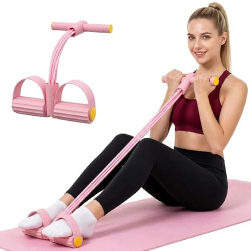 Pedal Resistance Band with Handle,4/6/8 Tubes Options,Full-Body Use (4Tubes-Pink)