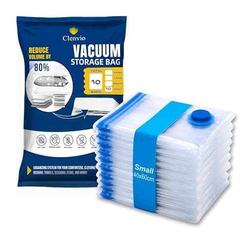 Clenvio Vacuum Compression Storage Bags, 10 Pack Small, Transparent, Airtight Double-Zip Seal, Space Saver Bags for Clothes and Bedding, 7 Layers Premium