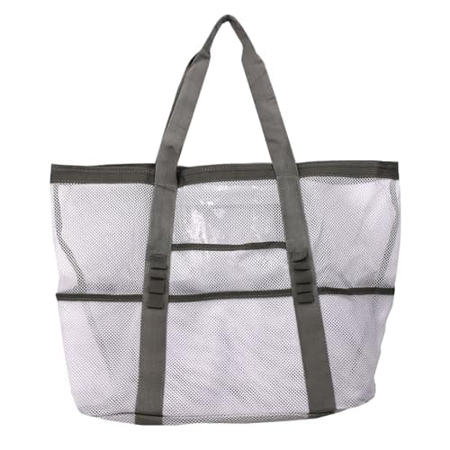 MUNKST Large Mesh Pool Tote Bag,Beach Bags for Women with Zip Waterproof Pocket,Summer Holiday Essentials Family Travel Bag,Reusable Shopping Grocery Shoulder Bag for Picnic Gym School (white)